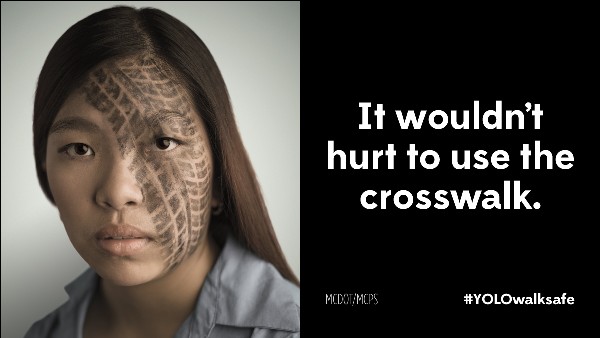 Woman with tire tracks on face