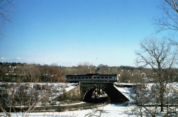 MBTA train in Arnold Arboretum