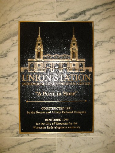 Worcester Union Station plaque