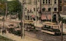 postcard showing trolleys in Asbury Park, NJ